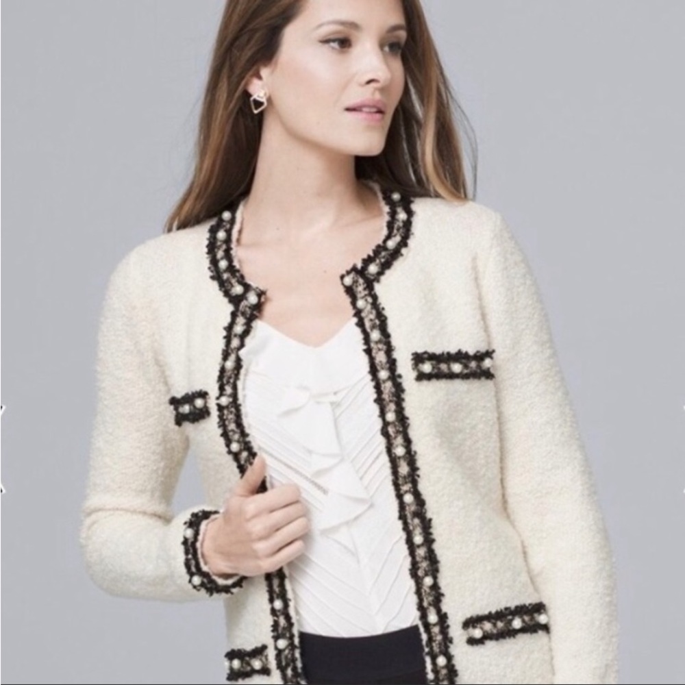 WHBM Faux Pearl-Detail Sweater Jacket | Sz XS